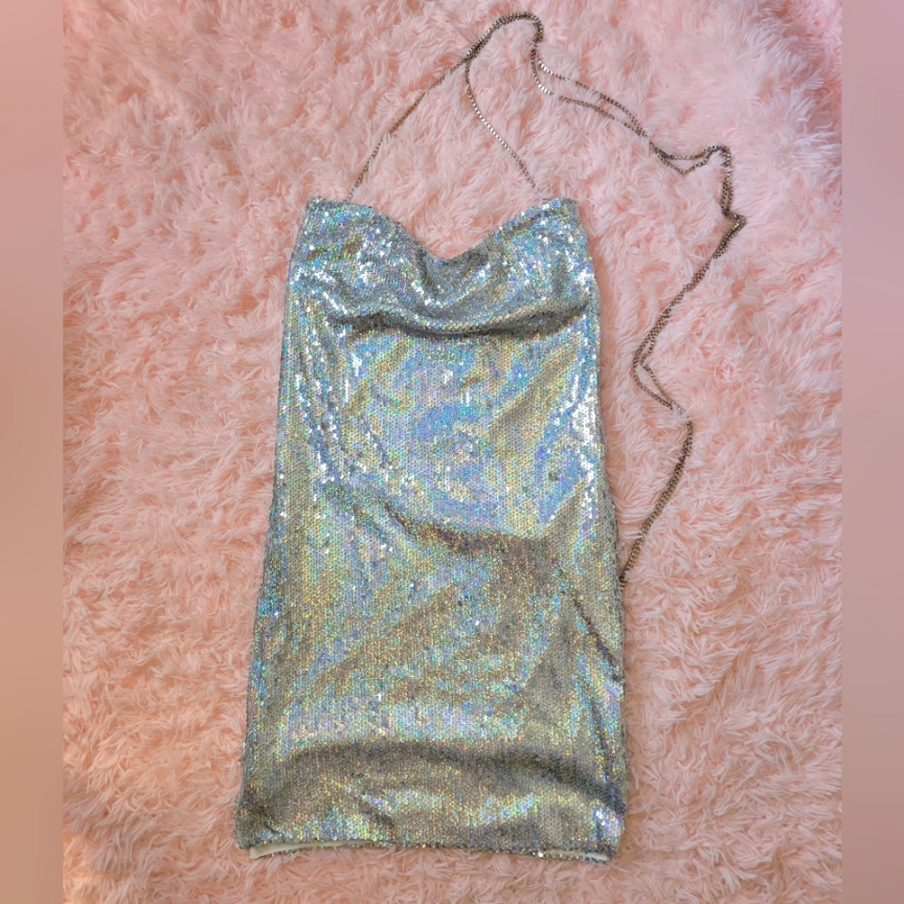 Dress me Zara party dress. Size small, sliver, and sequence multi color